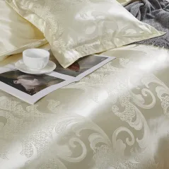 POŚCIEL ATŁASOWA Z HAFTEM 160X200 CM KREMOWA