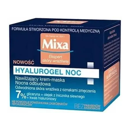 MIXA HYALUROGEL NAWILŻAJĄCY KREM-MASKA Z KWASEM HIALURONOWYM NA NOC 50 ML