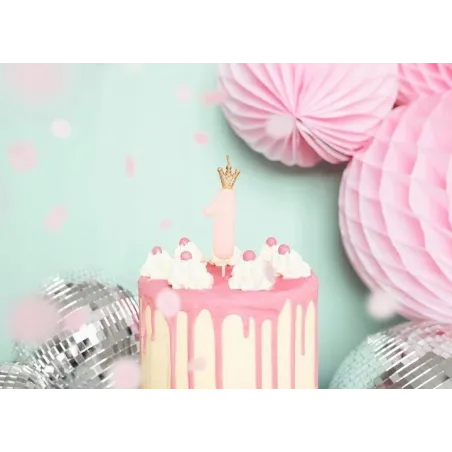Świeczka Urodzinowa Cyfra Jeden Z Koroną Różowa