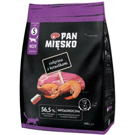 SUCHA KARMA DLA KOTA CIELĘCINA Z KREWETKAMI S 400G PAN MIĘSKO