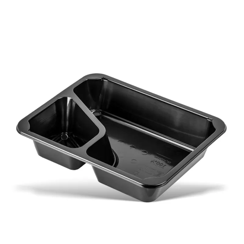 POJEMNIK DO ZGRZEWU 227x178x50 CM OPAKOWANIA DO DAŃ NA WYNOS 2-KOMOROWE CORNER CZARNE 320 SZT.