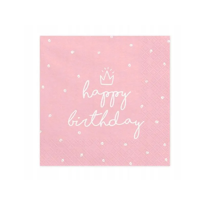 SERWETKI PAPIEROWE HAPPY BIRTHDAY RÓŻOWE PARTYDECO
