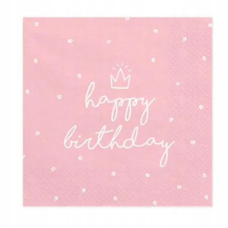 SERWETKI PAPIEROWE HAPPY BIRTHDAY RÓŻOWE PARTYDECO