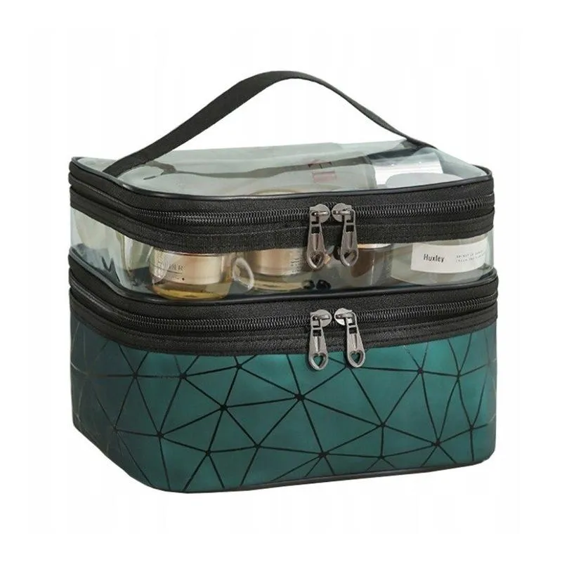 KOSMETYCZKA ROZKŁADANA GEOMETRYCZNA ZIELONA NA KOSMETYKI I AKCESORIA