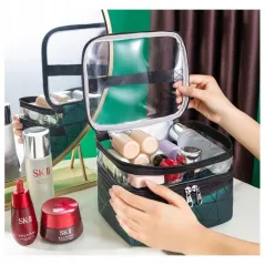 KOSMETYCZKA ROZKŁADANA GEOMETRYCZNA ZIELONA NA KOSMETYKI I AKCESORIA