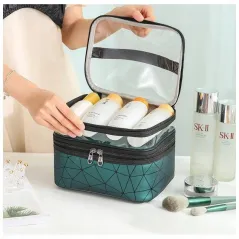 KOSMETYCZKA ROZKŁADANA GEOMETRYCZNA ZIELONA NA KOSMETYKI I AKCESORIA