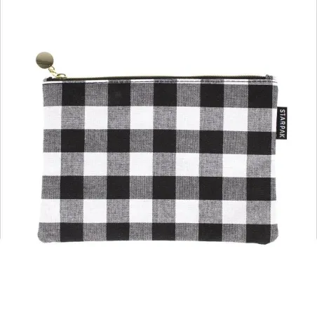 SASZETKA NA PRZYBORY SZKOLNE Z ZAMKIEM BŁYSKAWICZNYM BIAŁO CZARNA KRATKA