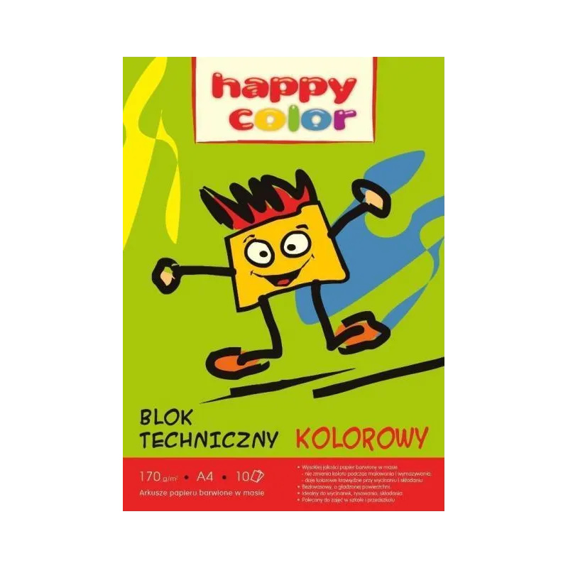 BLOK TECHNICZNY Z KOLOROWYMI KARTKAMI 10 ARKUSZY A4 HAPPY COLOR