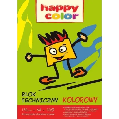 BLOK TECHNICZNY Z KOLOROWYMI KARTKAMI 10 ARKUSZY A4 HAPPY COLOR