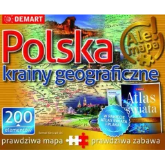 POLSKA - KRAINY GEOGRAFICZNE. PUZZLE 200 ELEMENTÓW + ATLAS I PLAKAT - Demart