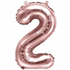 BALON FOLIOWY RÓŻOWE ZŁOTO CYFRA 2 NA URODZINY