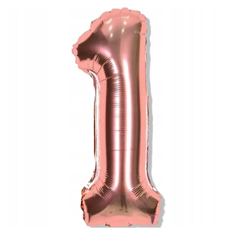 BALON FOLIOWY CYFRA 1 RÓŻOWE ZŁOTO 35CM