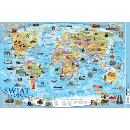 Edukacyjna Podkładka Na Biurko Mapa Państw Świata Dla Dzieci 55 X 36.7 Cm