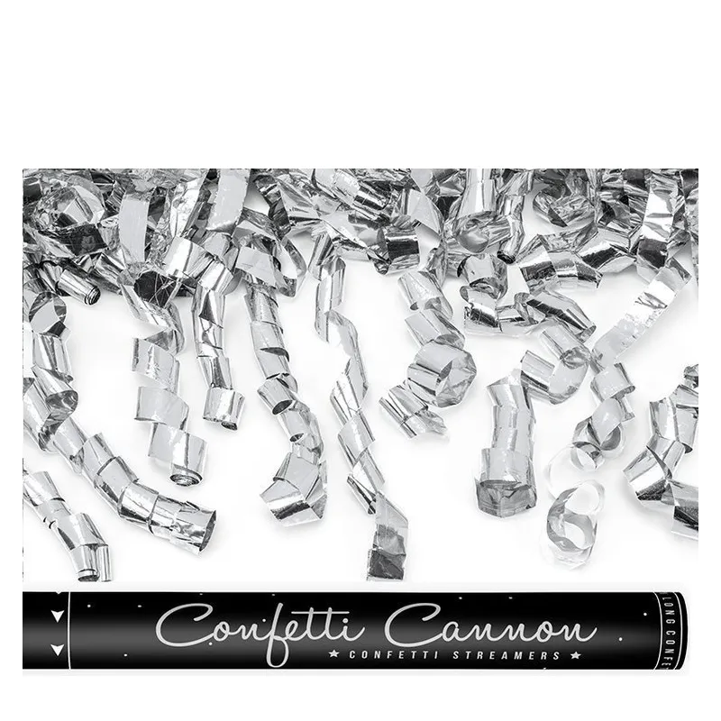 TUBA STRZELAJĄCA SREBRNYMI SERPENTYNAMI 60CM PARTYDECO