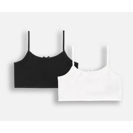 2X DZIEWCZĘCY TOP BAWEŁNIANY CZARNY BIAŁY 140/146 CM COCCODRILLO