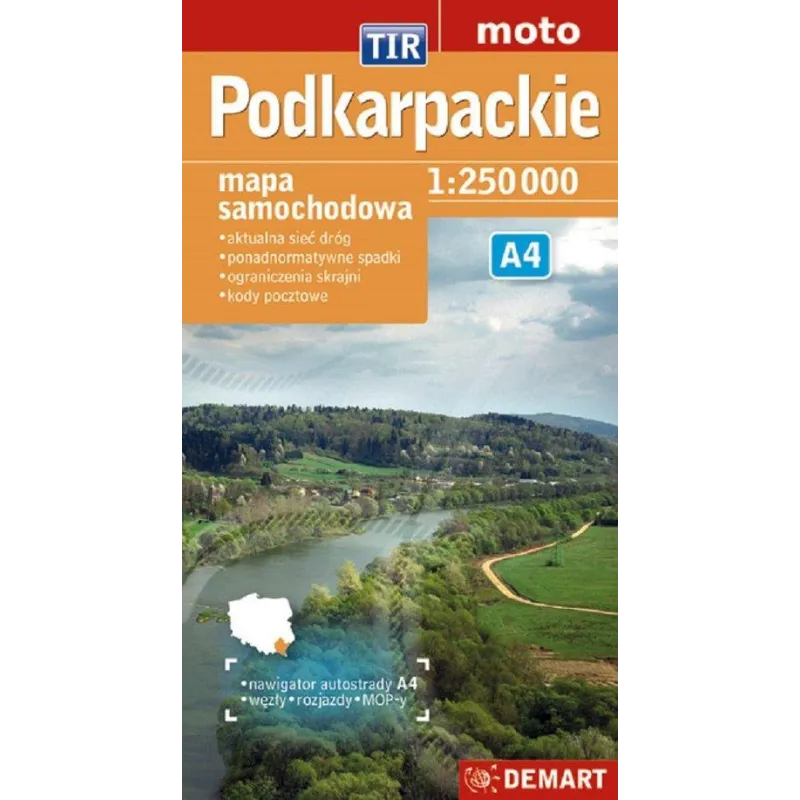 PODKARPACKIE A4 MAPA SAMOCHODOWA 1:250 000 - Demart
