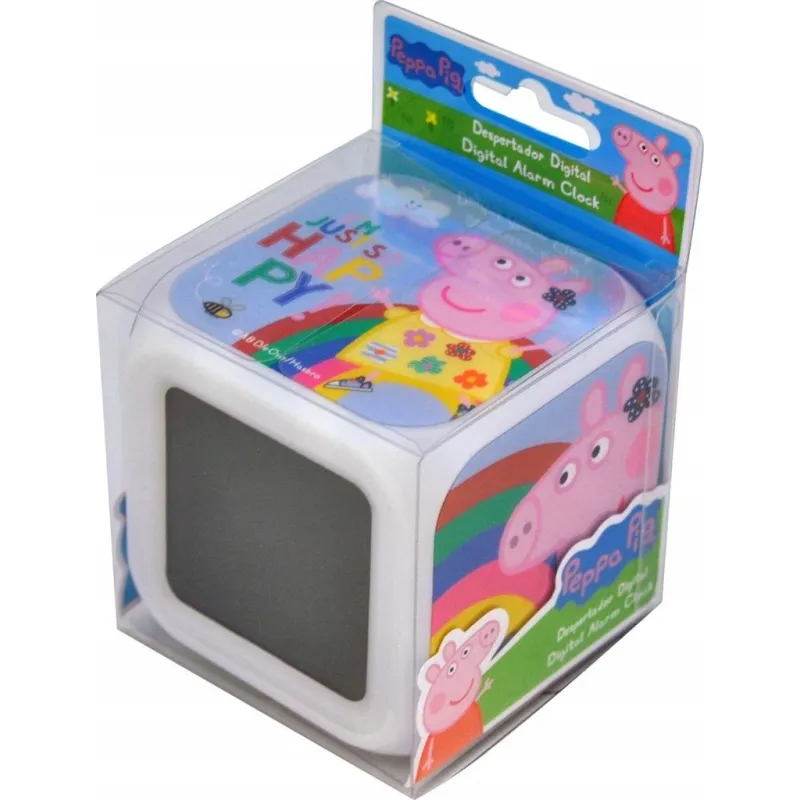 ZEGAR BUDZIK KOSTKA LED ŚWINKA PEPPA 7 KOLORÓW