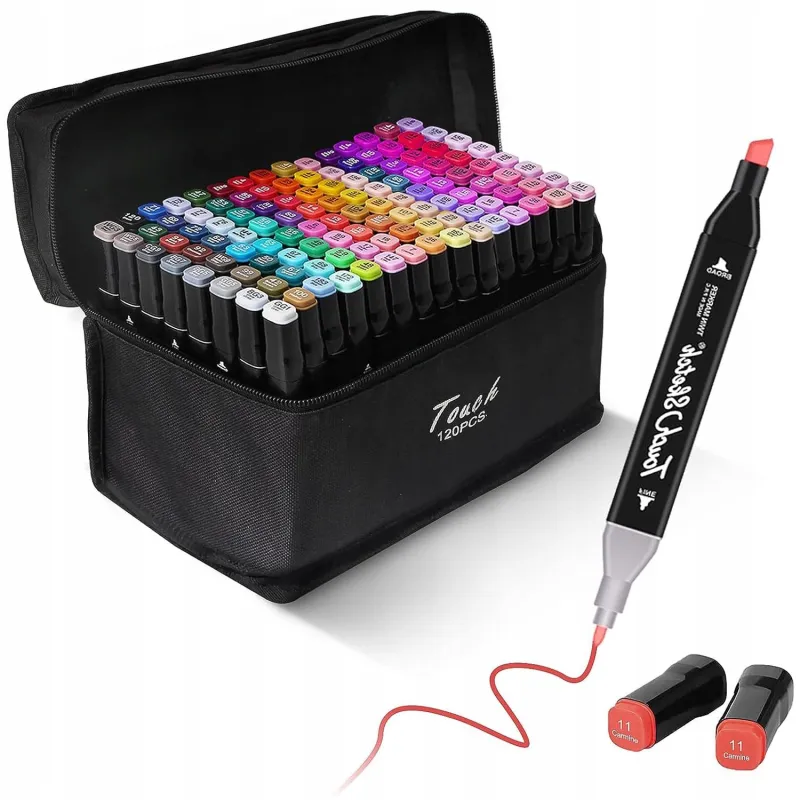 MARKERY DWUSTRONNE ALKOHOLOWE 120 SZTUK ZESTAW FLAMASTRÓW W ETUI