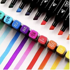 MARKERY DWUSTRONNE ALKOHOLOWE 120 SZTUK ZESTAW FLAMASTRÓW W ETUI