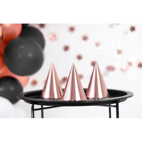 Czapeczki Urodzinowe Rose Gold Różowe Złoto 6 Sztuk Partydeco