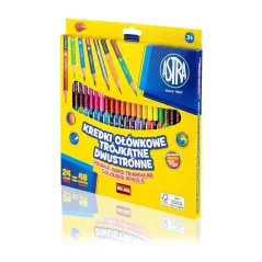 KREDKI OŁÓWKOWE DWUSTRONNE TRÓJKĄTNE 24 SZTUKI 48 KOLORÓW + TEMPERÓWKA ASTRA