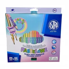 KREDKI OŁÓWKOWE PASTELOWE DWUSTRONNE TRÓJKĄTNE 48 KOLORÓW + TEMPERÓWKA ASTRA