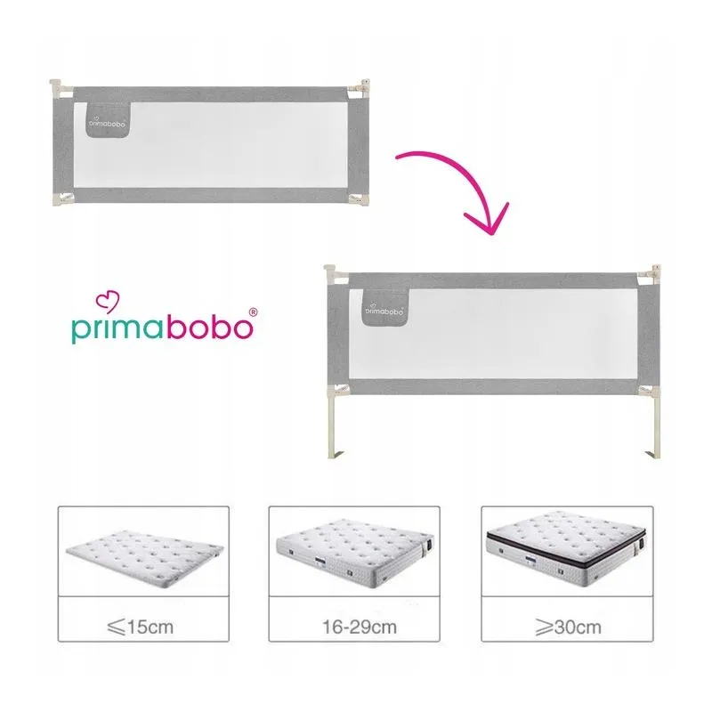 BARIERKA DO ŁÓŻKA DLA DZIECI 160 CM SZARA WYSOKA PRIMABOBO CLASSIC