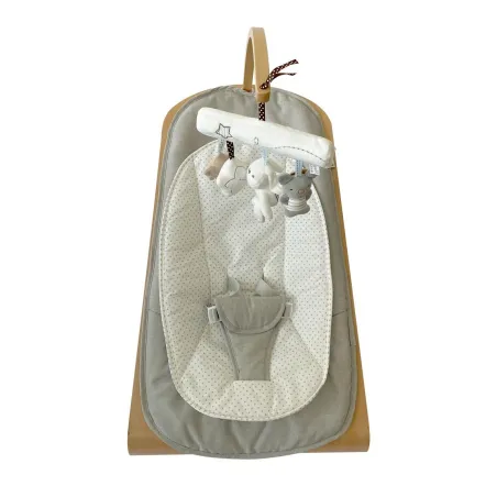 Drewniany Bujaczek Light Grey + Pałąk Z  Zabawkami Luppee 0+