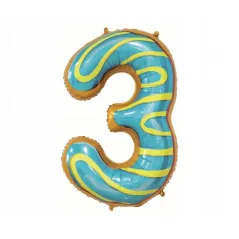 BALON FOLIOWY CYFRA 3 CIASTECZKO 78 CM  IMPREZA URODZINOWA