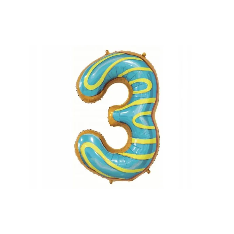 BALON FOLIOWY CYFRA 3 CIASTECZKO 78 CM  IMPREZA URODZINOWA