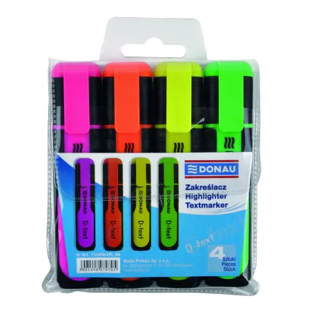 Zestaw 4 Zakreślaczy Fluorescencyjnych Donau D-Text 1-5Mm