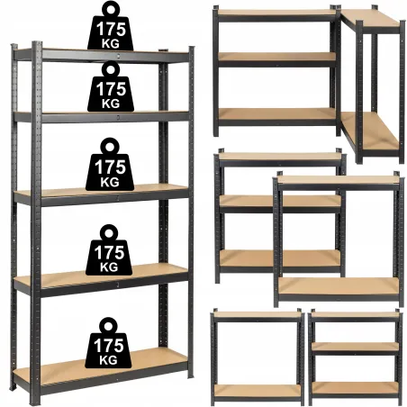 Regał Magazynowy Metalowy 3W1 Czarny 180X90X30 5X175 Kg Dooc
