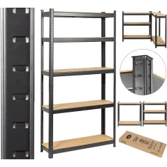 Regał Magazynowy Metalowy 3W1 Czarny 180X90X30 5X175 Kg Dooc