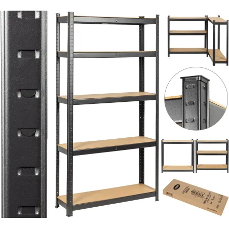 Regał Magazynowy Metalowy 3W1 Czarny 180X90X30 5X175 Kg Dooc