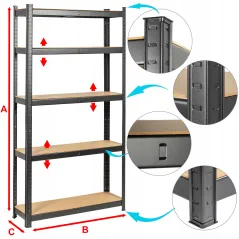 REGAŁ MAGAZYNOWY METALOWY 3W1 CZARNY 180X90X30 5X175 KG DOOC
