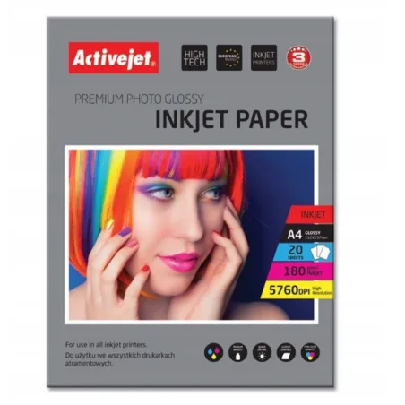 PAPIER FOTOGRAFICZNY BŁYSZCZĄCY A4 20 ARKUSZY ACTIVEJET AP4-180G20