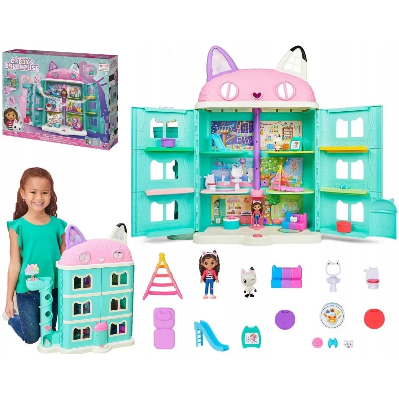 DUZY KOCI PIĘTROWY DOMEK GABBY'S DOLLHOUSE GABI 60 CM 3+