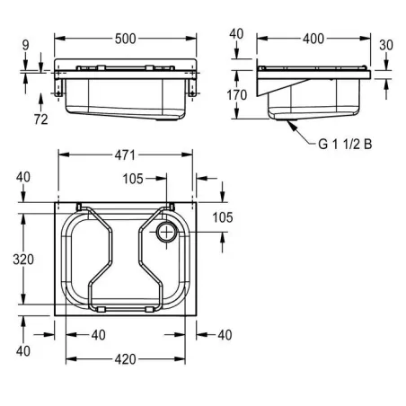Zlew Gospodarczy Ze Składanym Rusztem Stalowym Kwc Sirius Bs302 Stal Szlachetna 500 × 400 Mm