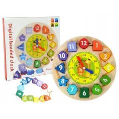 DREWNIANY ZEGAR SORTER KORALIKI DO NAWLEKANIA LEAN TOYS 3+