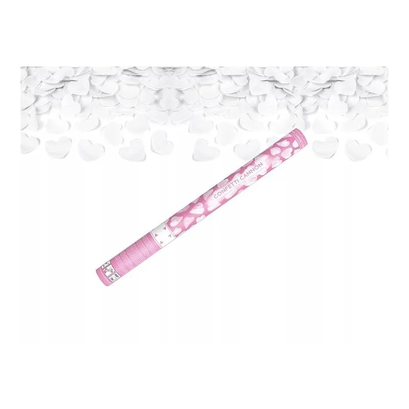 STRZELAJĄCA TUBA Z SERCAMI KONFETTI BIAŁE 60 CM - PartyDeco