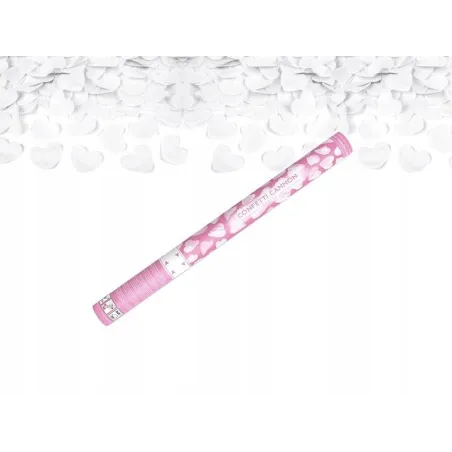 Strzelająca Tuba Z Sercami Konfetti  Białe 60 Cm