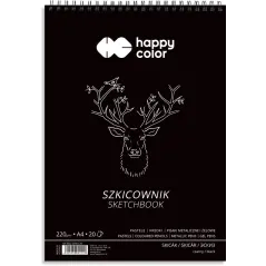 SZKICOWNIK NA SPIRALI CZARNY 20 ARKUSZY A4 HAPPY COLOR