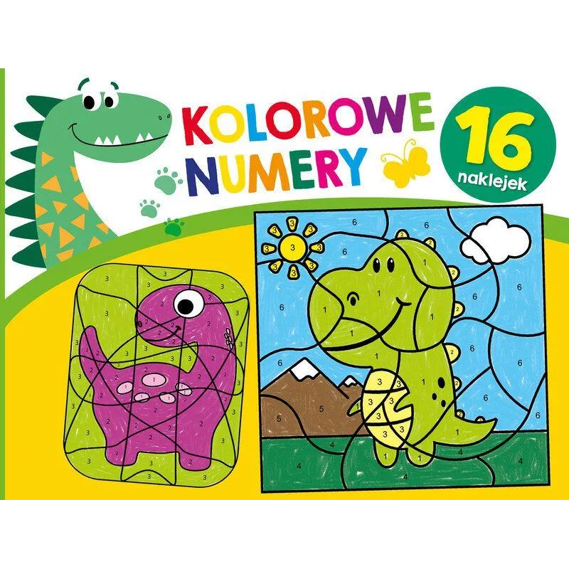 KOLOROWE NUMERY. DINOZAURY. KOLOROWANKA Z NAKLEJKAMI