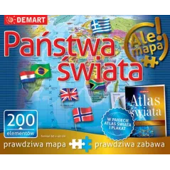 PAŃSTWA ŚWIATA. PUZZLE 200 ELEMENTÓW + ATLAS I PLAKAT - Demart