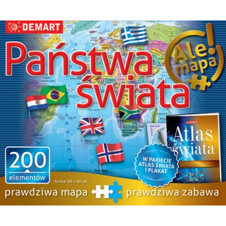 Państwa Świata. Puzzle 200 Elementów + Atlas I Plakat