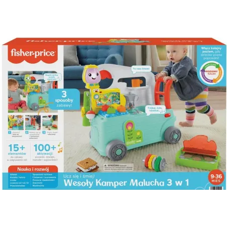 FISHER-PRICE UCZ SIĘ I ŚMIEJ WESOŁY KAMPER MALUCHA 3 POZIOMY NAUKI 9-36 MIESIĘCY