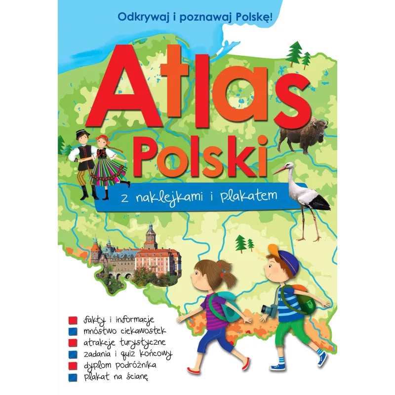 ATLAS POLSKI Z NAKLEJKAMI I PLAKATEM