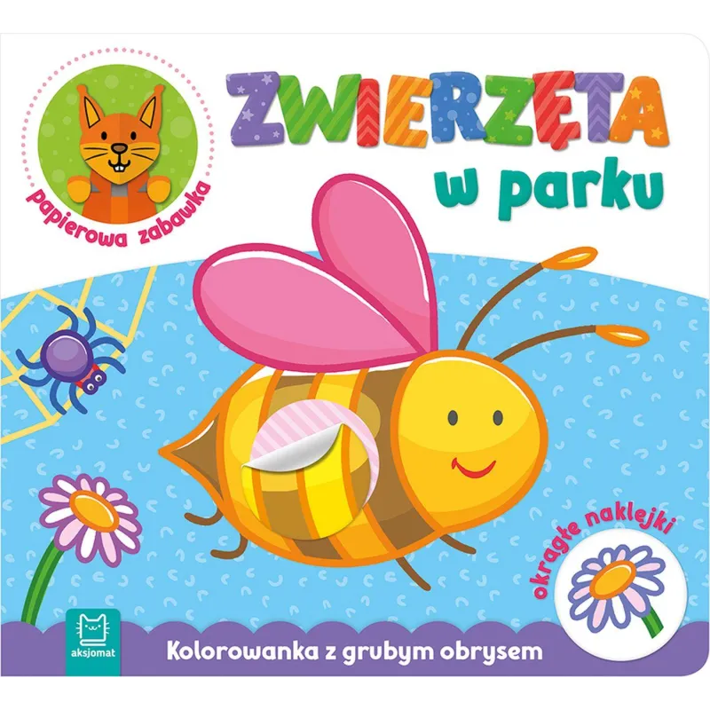 ZWIERZĘTA W PARKU KOLOROWANKA Z GRUBYM OBRYSEM OKRĄGŁE NAKLEJKI PAPIEROWA ZABAWKA 2+ - Aksjomat