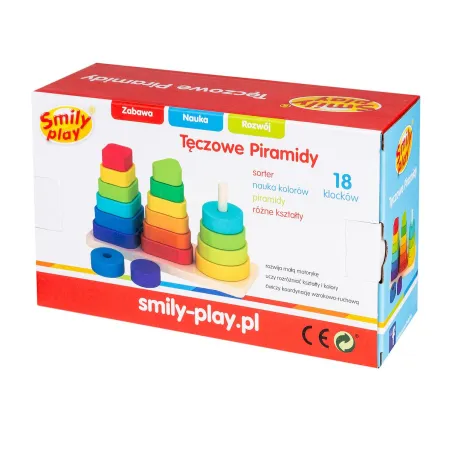 Tęczowe Piramidy Drewniany Sorter Kształtów 18 Elementów Smily Play 18M+