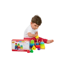 TĘCZOWE PIRAMIDY DREWNIANY SORTER KSZTAŁTÓW 18 ELEMENTÓW SMILY PLAY 18M+